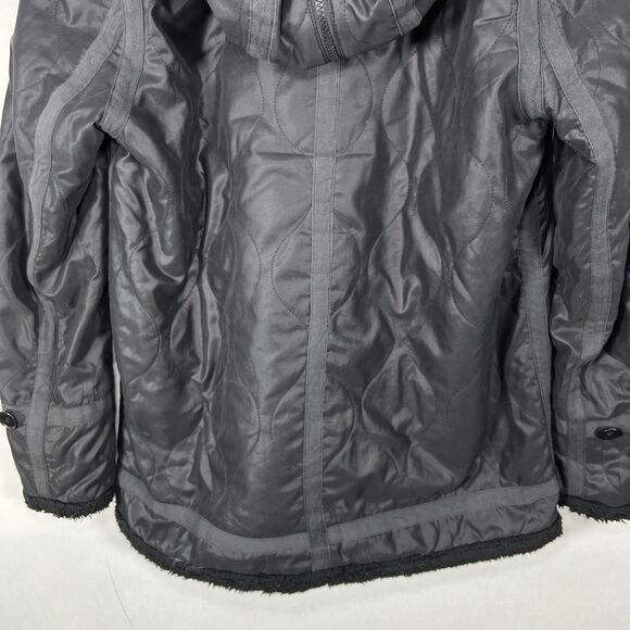 BCBG MAXAZRIA Barrett Quilted Full Zip Jacket Womens Large Black Faux Fur Hood - Picture 14 of 14